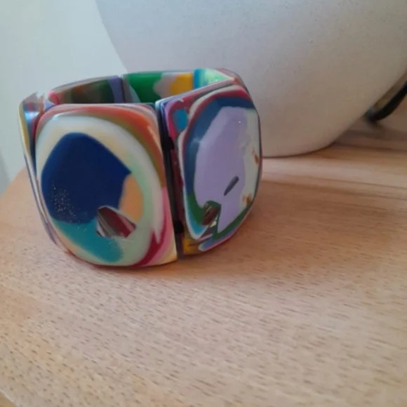 Vintage Multicolor Rainbow Stretch Bracelet Blue Pink Red Purple Green Yellow